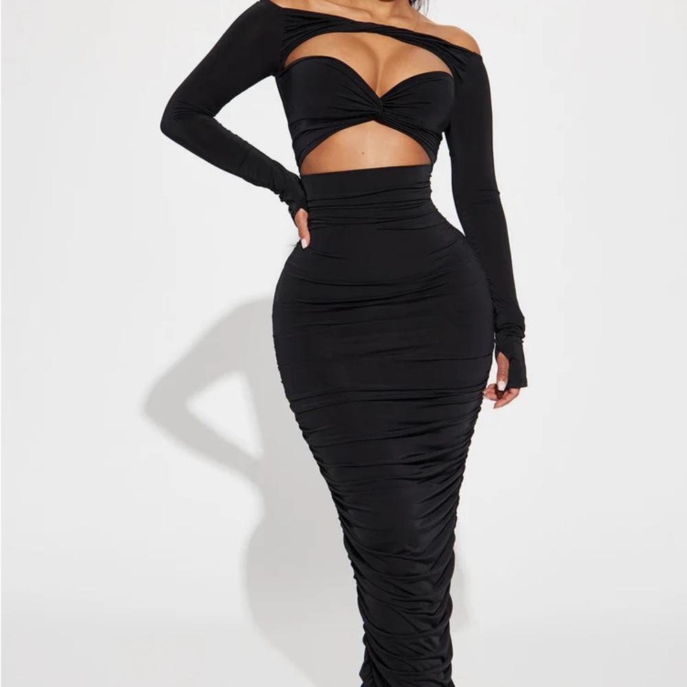 Fashion Nova Black Shoulder Dress